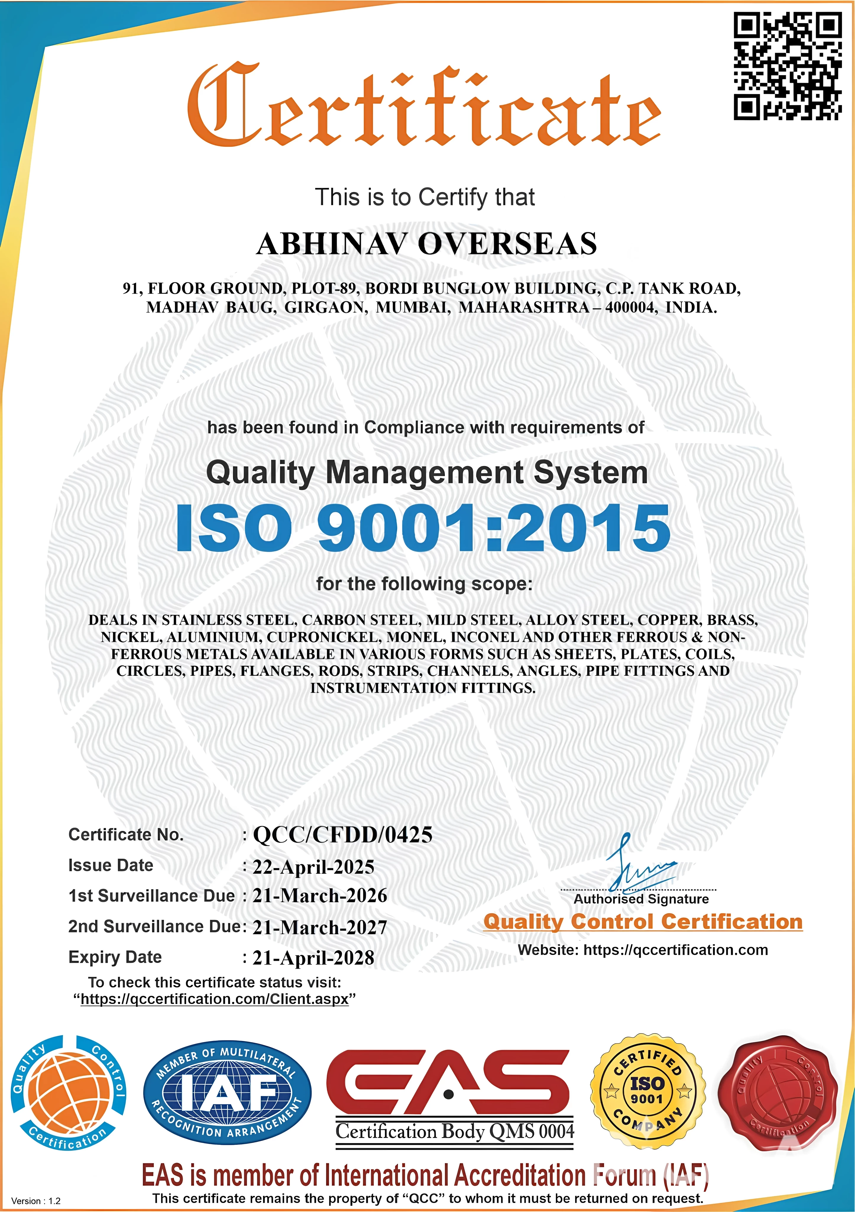 ISO 9001:2015 Certificate